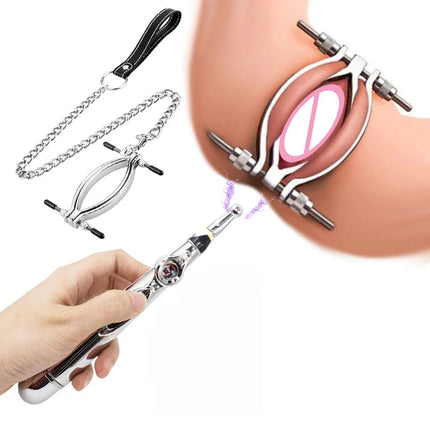 SM Electric Shock Vaginal Stimulator Labial Strap Clip G-Spot Clitoris Stimulator Adult Sex Toys For Women BDSM Bondage Products