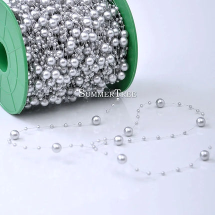 5 Meters Fishing Line Artificial Pearls Beads Chain Garland Flowers Wedding Party Home Decor Supply Ivory White Pink Light blue