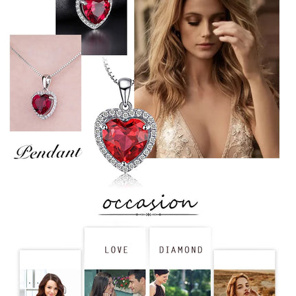 JewelryPalace Heart Love 3.6ct Created Ruby 925 Sterling Silver Pendant Necklace for Women No Chain Fashion Fine Jewelry Gift