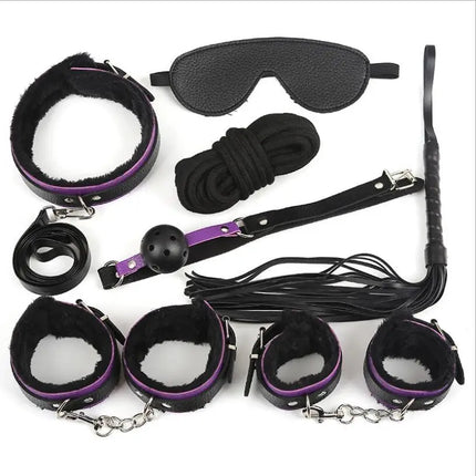 Sex Bondage Kit 7 Pcs Adult Games Set Handcuff Footcuff Whip Rope Blindfold for Couples Erotic Toys Sex Products S0185