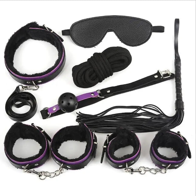 7-Piece Sex Bondage Kit Adult Games Set Handcuff Footcuff Whip Rope Blindfold for Couples Erotic Toys Sex Products S0185