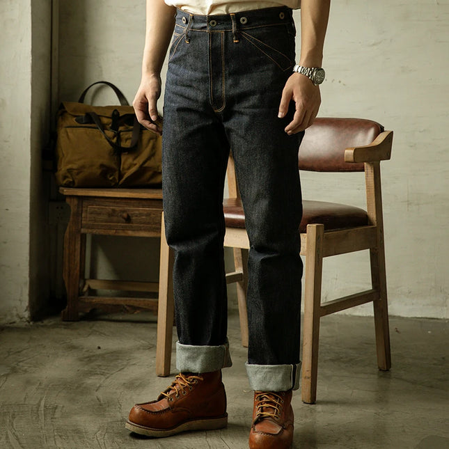 RS-0002B Red Tornado High Waist Raw Indigo Selvage Unwashed Denim Pants Unsanforized Jean 14oz