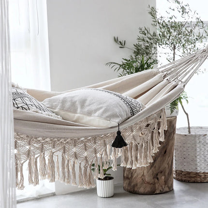 Large 2 Person Hammock Boho Style Brazilian Macrame Fringed Deluxe Double Hammock Net Swing Chair Indoor Hanging Swing