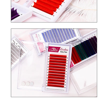 Fadvan Colored Eyelashes Extension Easy Fanning Red Green Blue Brown Purple Colorful Auto Blooming Makeup Lashes 15-20mm Long