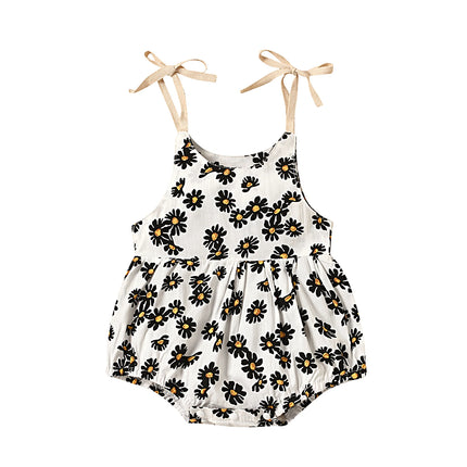 Baby Girl's Romper, Daisy Print Sleeveless Sling Bodysuit One-piece Suit for Birthday Party Photography
