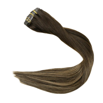 Full Shine PU Clip Hair Extensions Remy Human Hair 100g Seamless Invisible Clip In Extensions Human Hair Balayage Color Blonde