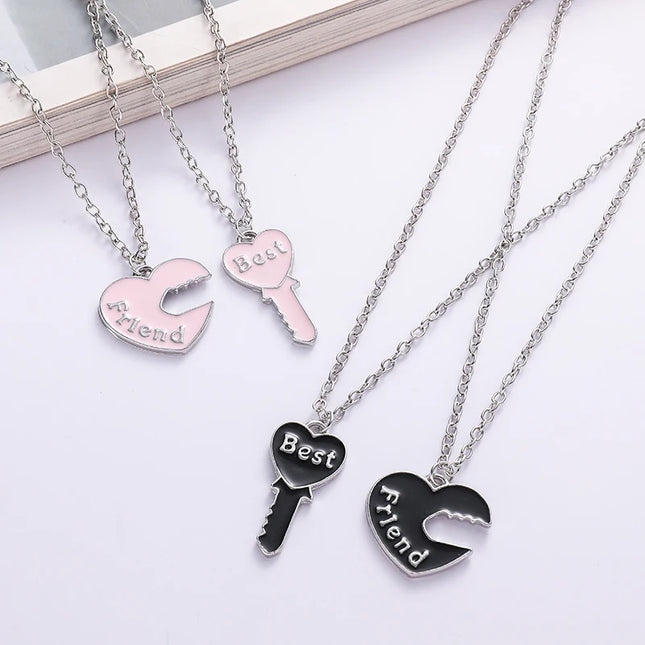 Romantic Best Friends Honey Love Couple Pendant Necklace 2 Pcs/Set Rainbow Broken Heart BFF Good Friends Friendship Jewelry Gift