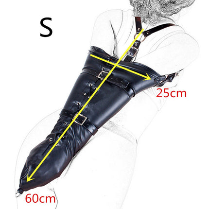 BDSM Bind Leg/Arm Binder,Behind Back Bondage Armbinder Leather Straight Jacket Slave Lockable Glove With Shoulder Straps Sex Kit
