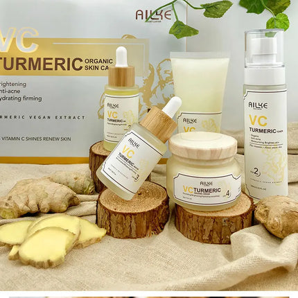 AILKE Organic Turmeric Whitening Skin Care Set, with Vitamin C, Clean Skin, Reduce Acne, Hydrating and Firming for Women