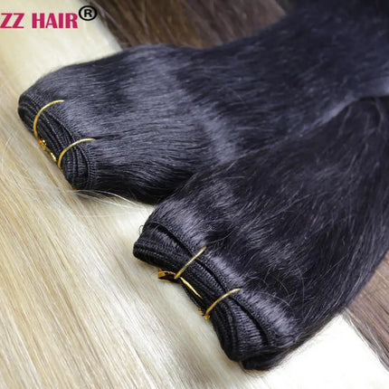 ZZHAIR 100% Human Hair Extensions 16"-26" Machine Made Remy Hair Weft Weaving 100g/Pcs Straight Natural Silk Non-clips