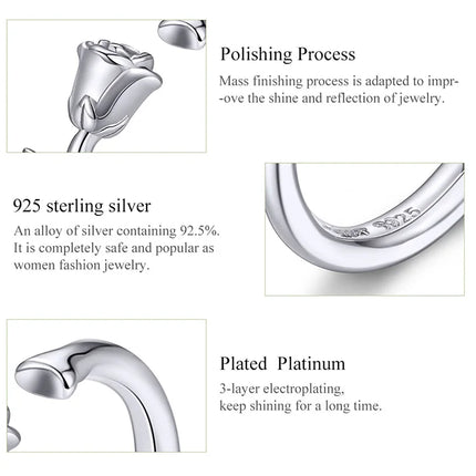 WOSTU Real 925 Sterling Silver Open Ring Finger Adjustable Size Wedding Rings For Women Engagement Fashion Silver Jewelry Gift