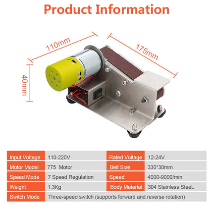 Multifunctional Mini Electric Belt Sander DIY Cutter Edges Sharpener  Adjustable Speed Polisher Machine 10PCS Belt 110V/220V