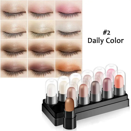 Eyeshadow Pencil Set 12 Colors Waterproof Long Lasting Glitter Shimmer Eye Shadow Pen Highlighter Stick Eyes Makeup Tools