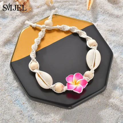 SMJEL Bohemian Shell Anklets for Women Handmade Woven Natural Shell Foot Jewelry Summer Beach Barefoot Bracelet ankle on Leg