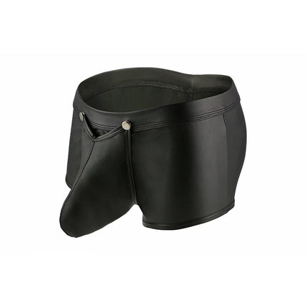 Big Bulge Pouch Boxers Sexy Men Underwear Faux Leather Boxershorts Open Front Underpants Erotic Lingerie Panties