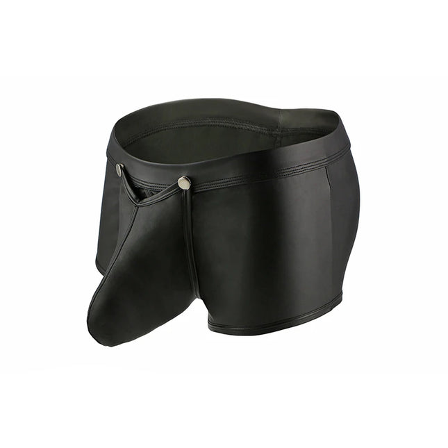 Big Bulge Pouch Boxers Sexy Men's Underwear Faux Leather Boxer Shorts Open Front Underpants Erotic Lingerie Panties