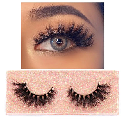 FOXESJI False Eyelashes 3D Mink Eye Lashes Strip Fluffy Dramatic Thick Cross Mink Eyelashes Soft Wispy Fake Eyelashes Extension