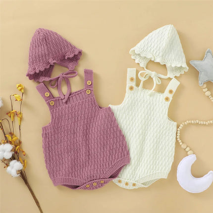 2Pcs Set Baby Knitted Romper Clothes Set Cotton e Crotch Button Cotton Jumpsuit+Hats Toddler Baby Boys Girls Outfits