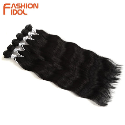 FASHION IDOL Water Wave Hair Bundles Synthetic Hair Extensions Ombre Blonde Hair Weave Bundles 6pcs 20" High Temperature Fiber