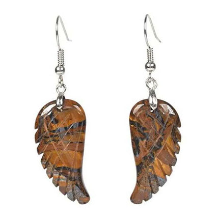 KFT Natural Carved Healing Reiki Crystal Quartz Stone Earring Amethysts Lapis Lazuli Angel Wing Dangle Hook Stone Earrings