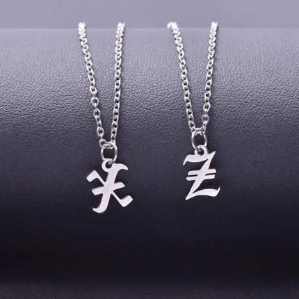 2pcs Stainless Steel Initial Necklace For Men Women Chain Old English Pendant 26 Letters Statement Necklaces Jewelry Couple Gift