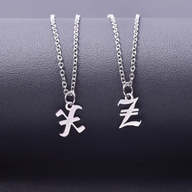 2pcs Stainless Steel Initial Necklace For Men Women Chain Old English Pendant 26 Letters Statement Necklaces Jewelry Couple Gift