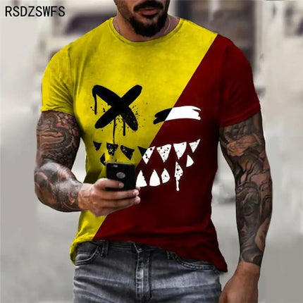 Funny Smiling Face Graphic 3D Print Men T Shirt Street Trendy Fashion Casual Summer O-Neck Short Sleeve Oversized T Shirt Tops