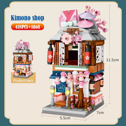 Mini City Street View Noodle Shop House Building Blocks 4 in 1 Japanese Architecture Friends Figures Bricks Toys For Children