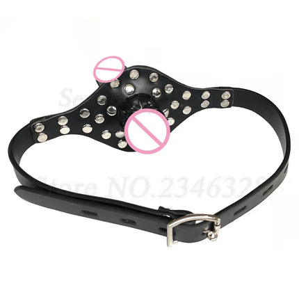 Double-Ended Dildos Gag Strap On Open Mouth Dong Plug PU Leather Harness Realistic Cock Bondage Adult Games Sex Toys For Couples