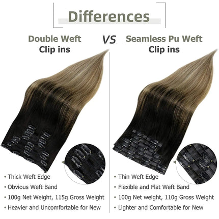 Full Shine Seamless Clip On Natural Human Hair Extension 8Pcs100g PU Clip Ombre Blond Color Skin Weft  Machine Remy For Women