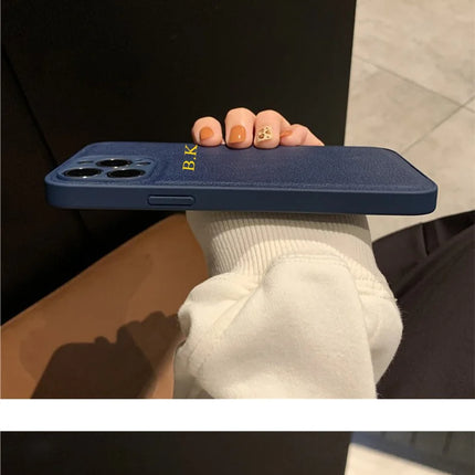 Korea Personalise Name Letters Leather PU Soft Phone Case For iPhone 15 14 13 12 11 Pro X XS Max XR 7 8 Plus Luxury Plain Cover