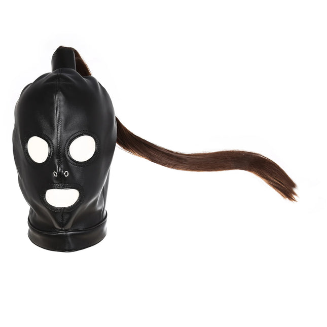 Exotic Accessories of SM Pu Leather Sex Black Head Bondage Hood with Open Eye Mouth for Erotic Couple Flirting Toys Mask Cosplay