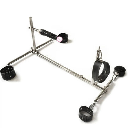 Unisex Stainless Steel BDSM Bondage Set Big Dildo Leather Handcuffs Wrist Cuffs Neck Collar Slaves Devices Sex Toys for Women 18