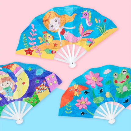 Painting Summer Fan DIY Toys For Children Cartoon Animal Color Graffiti Origami Fan Art Craft Toy Creative Drawing Kids
