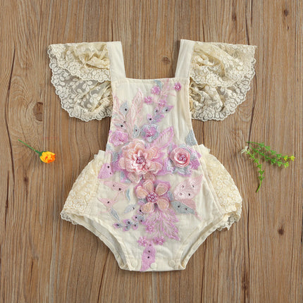 Citgeett Summer Newborn Baby Girls Lace Bodysuit Loose Fly Sleeve Tie-up Playsuit Cute Clothes