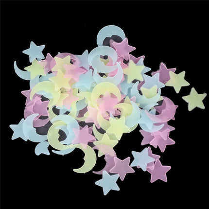 100pcs Cartoon Fluorescent Stickers Moon Star Glow in the Dark Luminous Paste Ceiling Decoration Children Baby Toys