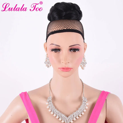 Synthetic Fake Hair Bun And Bang Set Heat Resistant Fiber Chignons HairPiece Ponytail Wig For Women Clip in Hair Extension