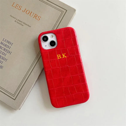 Personalise Customization Name Leather Case For iPhone 15 14 13 12 11 Pro XS Max X XR 6 7 8 Plus SE 2 Luxury Crocodile Cover