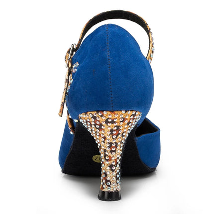 Latin Shoes Salsa Tango Sports Shoes Wedding Shoes Closed Toe Rhinestones Modern High Heels Blue Black