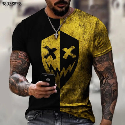 Funny Smiling Face Graphic 3D Print Men T Shirt Street Trendy Fashion Casual Summer O-Neck Short Sleeve Oversized T Shirt Tops