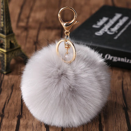 Trinket Fluffy Artificial Rabbit Fur Ball Key Chain 8cm Pompons Keychain 21 Color Women Car Bag Key Ring Hang Jewelry