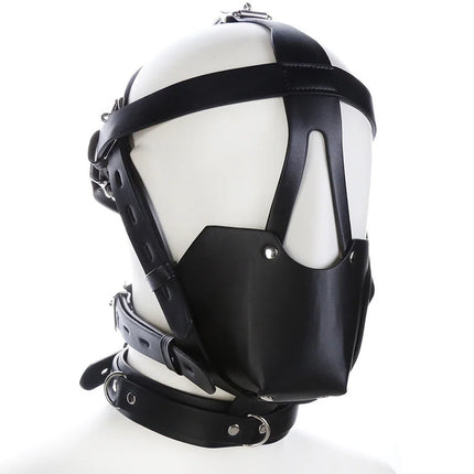 PU Leather Harness Face Mask Cool Black Headgear BDSM Bondage Restraint Muzzles Ball Mouth Gag Sex Toys for Couples Adult Games