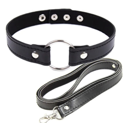 Bondage Boutique Leather Collar Lead chain Adult Game  for women Collars submission Sex Toys Pet Traction belt