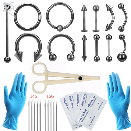 ZS Body Piercing Tool Kit 12-20G Disposable Professional Body Self Piercing Kits Clamp Gloves Tools Ear Lip Nose Navel Piercings