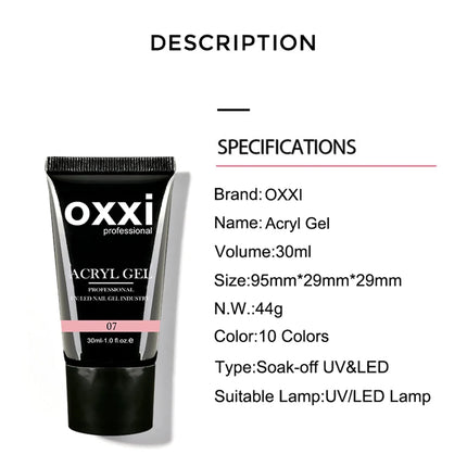 OXXI 30ml Acryl Gel Semi-permanent Poly Nail Gel Manicure Quick Easy Gel for Extension uv led Builder Varnish Acrylic Gellac New