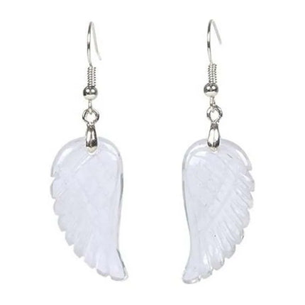 KFT Natural Carved Healing Reiki Crystal Quartz Stone Earring Amethysts Lapis Lazuli Angel Wing Dangle Hook Stone Earrings