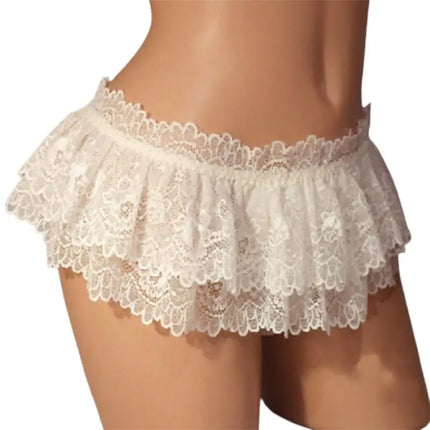 Mens Panties Sissy Crossdress Underwear Sexy Soft Ruffled Skirted Panties Lingerie Sissy Lace Briefs Underwear Thong