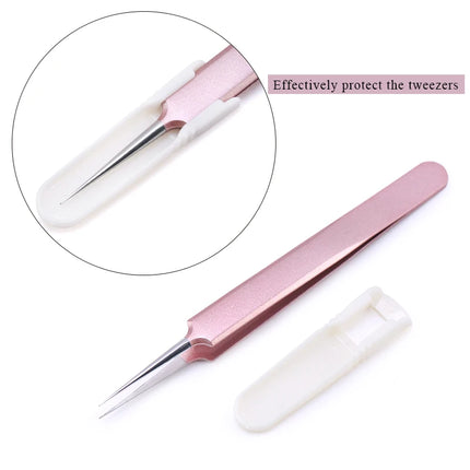 1PC Tweezers Stainless Steel Gold Blue for eyelash extension high-precision eyelash extension tweezers Thin tip