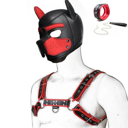 SexShop Puppy Play Dog Hood Mask Neck Collar Bdsm Bondage Chest Harness Strap Dog Tail Butt Plug Adult Game Sex Toys For Couples