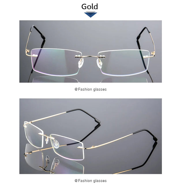 Ultralight Coating Frameless Myopia Glasses -1.0 -1.5 -2.0 To -5.0, Rimless Super Light Stainless Steel Hyperopia +1.0 +2.0 +4.0